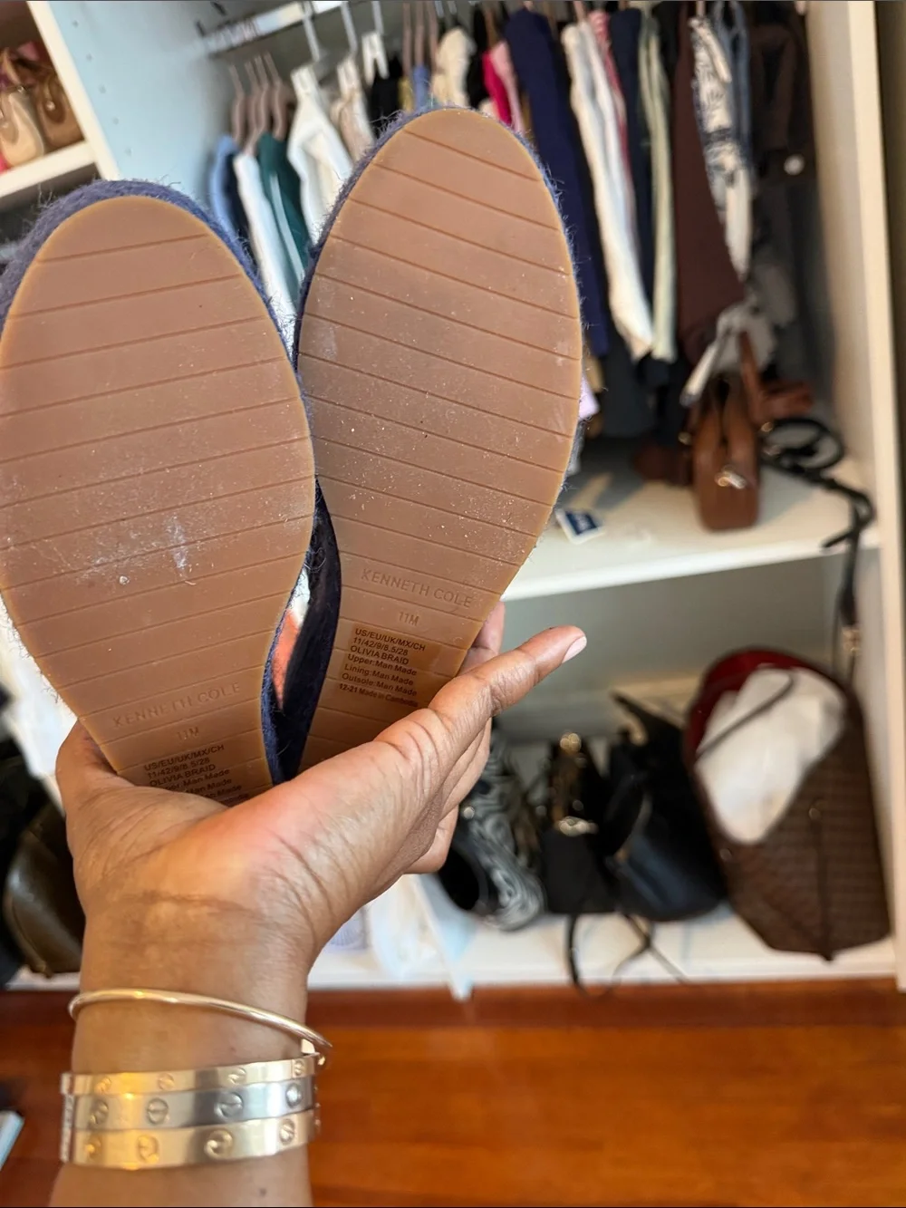 Kenneth Cole Braided Navy Espadrille Wedge Sandals